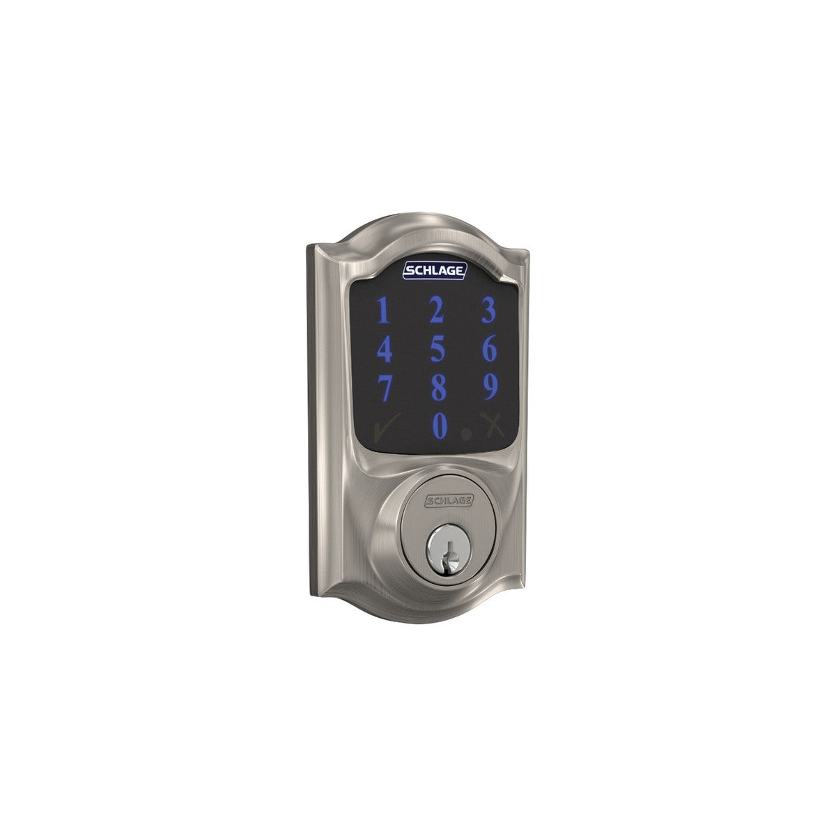 Schlage Camelot Connect Z-Wave Plus Aged Bronze Smart Deadbolt with Alarm and Custom Alexandria Glass Knob Handleset