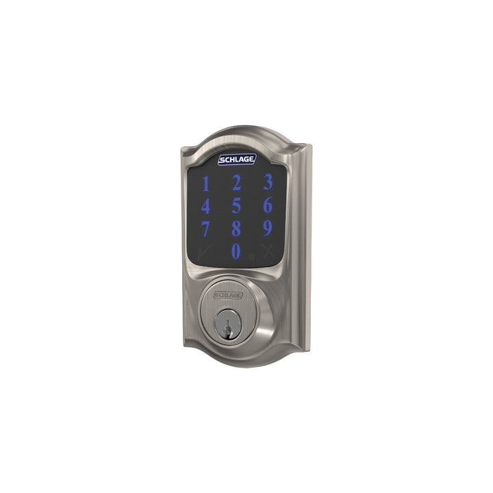 Schlage Camelot Satin Nickel Connect Smart Door Lock with Alarm, Z-Wave Plus