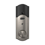 Camelot Connect Z-Wave Plus Smart Deadbolt in Satin Nickel with Alarm and Custom Alexandria Glass Knob Handleset