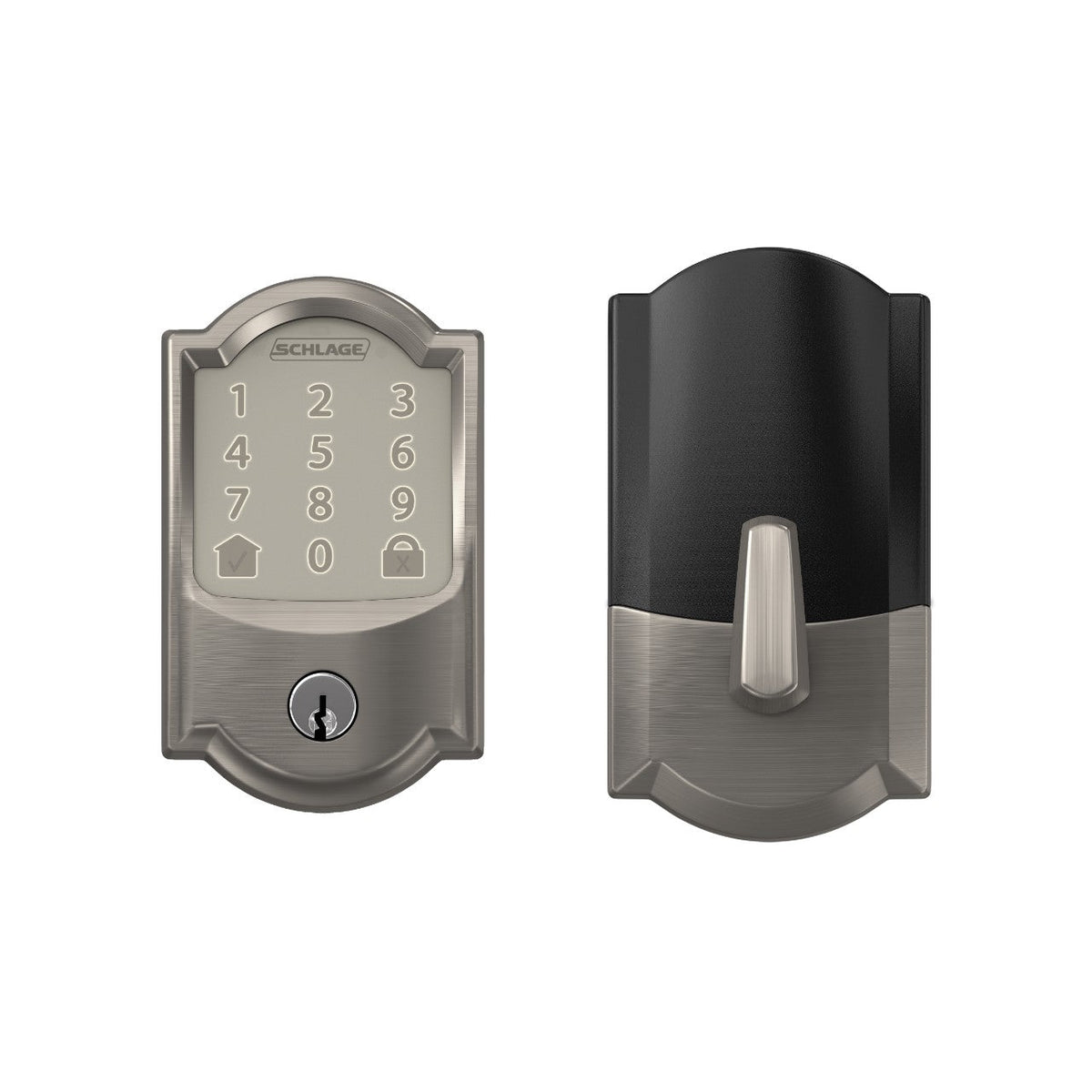 Schlage Camelot Encode Smart WiFi Door Lock with Alarm – Satin Nickel