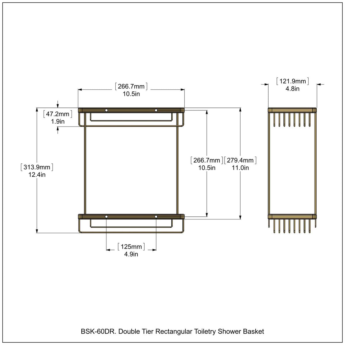 Allied Brass Double Tier Rectangular Toiletry Shower Basket in Antique Pewter, 10.5 x 12 x 4.8 in