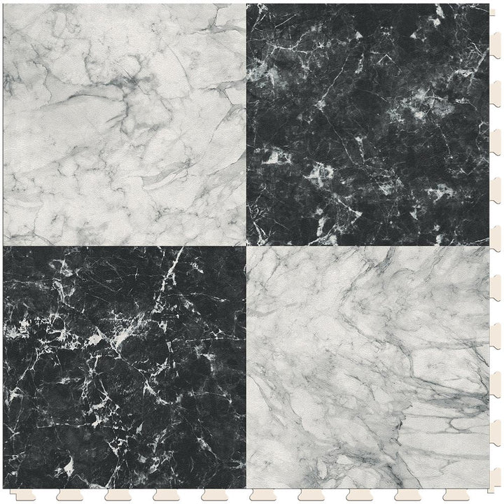Perfection Floor Tile Gemstone Collection Black Marble/Satin 20-in x 20-in Water Resistant Interlocking Luxury Flooring (16.7-sq ft)