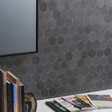 Bond Venom Black Charcoal Fishscale Plume Matte Porcelain Mosaic Tile