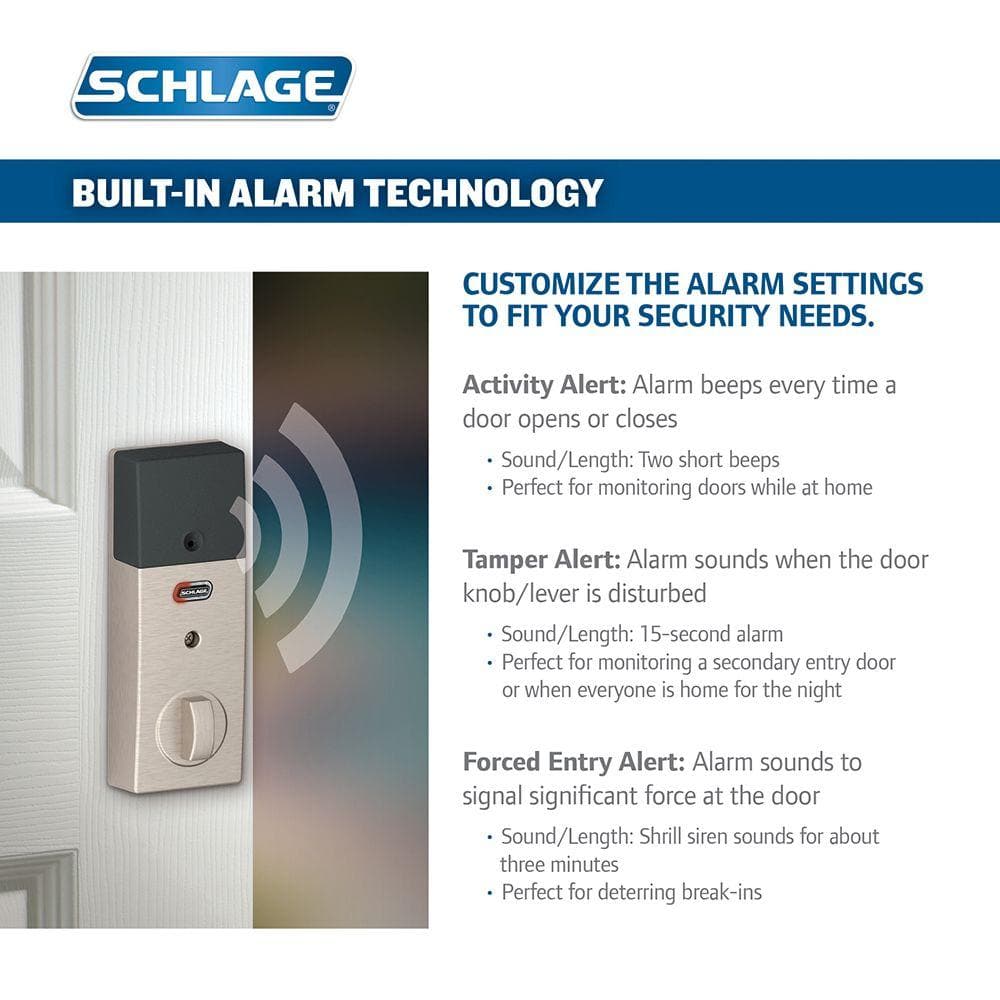 Schlage Century Satin Nickel Connect Smart Lock with Alarm and Latitude Lever Handleset