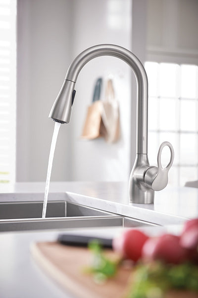 Moen Kleo Single-Handle Pull-Down Kitchen Faucet with Power Clean, Spot Resist Stainless, with Soap Dispenser