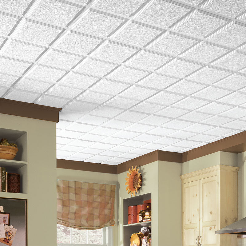 Armstrong Ceilings Cascade 24-in x 24-in Drop Acoustic Panel Ceiling Tiles, White, 12-Pack, 15/16-in Tegular Edge
