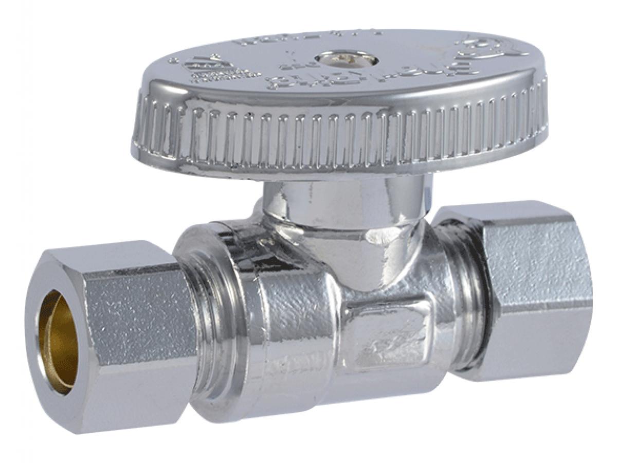 SharkBite Brass Compression Straight Stop, 3/8-in OD Compression x 3/8-in OD Compression, Quarter-Turn