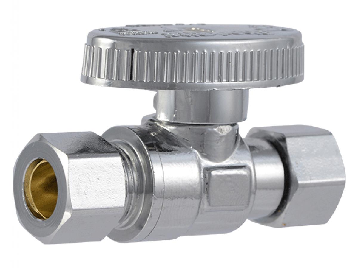 SharkBite Brass 3/8-in OD Female Compression x 3/8-in OD Compression Quarter-Turn Straight Stop Valve