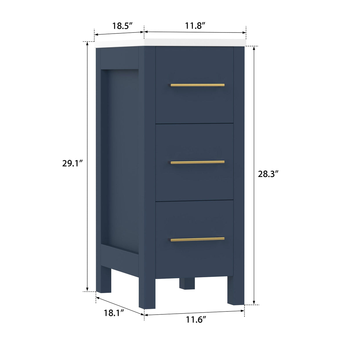Vanity Art 12 in. W x 18.5 in. D x 30 in. H Bath Vanity Side Cabinet in Espresso with Engineered Marble Top