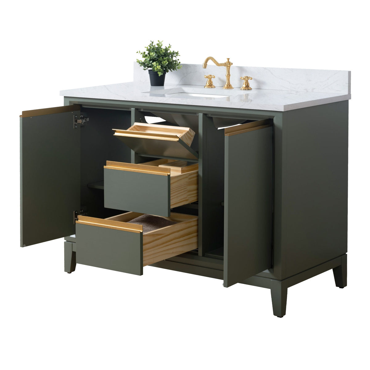 Vanity Art 48 in. W x 22 in. D x 34 in. H Single Sink Bathroom Vanity Cabinet in Vintage Green with Engineered Marble Top