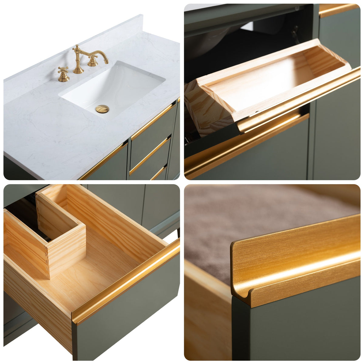 Vanity Art 48 in. W x 22 in. D x 34 in. H Single Sink Bathroom Vanity Cabinet in Vintage Green with Engineered Marble Top