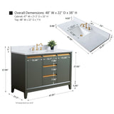 Vanity Art 48 in. W x 22 in. D x 34 in. H Single Sink Bathroom Vanity Cabinet in Vintage Green with Engineered Marble Top