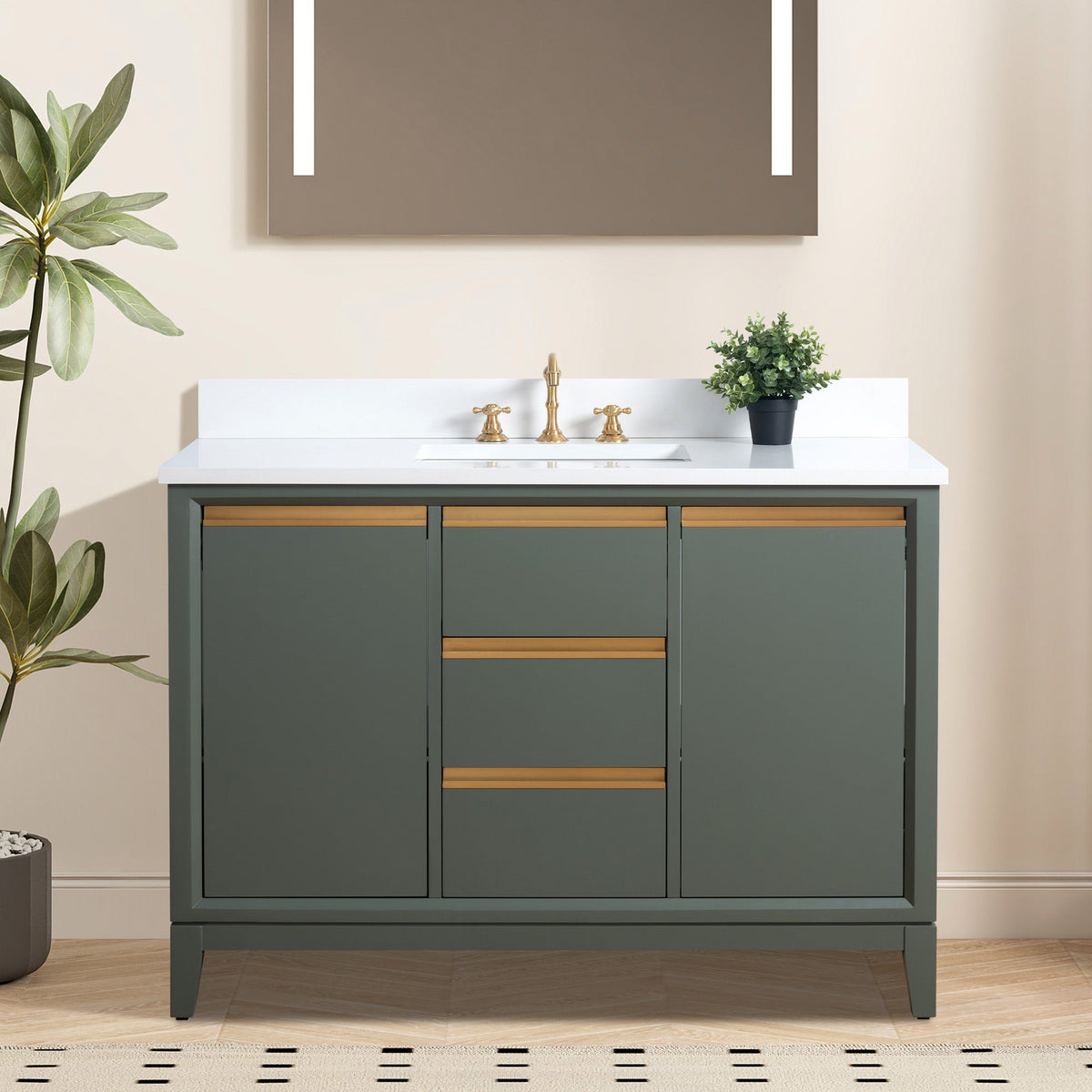 Vanity Art 48 in. W x 22 in. D x 34 in. H Single Sink Bathroom Vanity Cabinet in Vintage Green with Engineered Marble Top