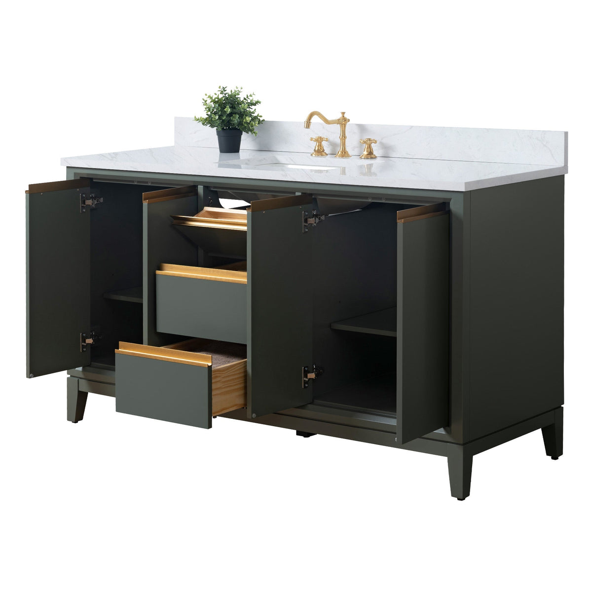 Vanity Art 60 in. W x 22 in. D x 34 in. H Single-Sink Bath Vanity in Driftwood Gray with Engineered Marble Top in Arabescato White