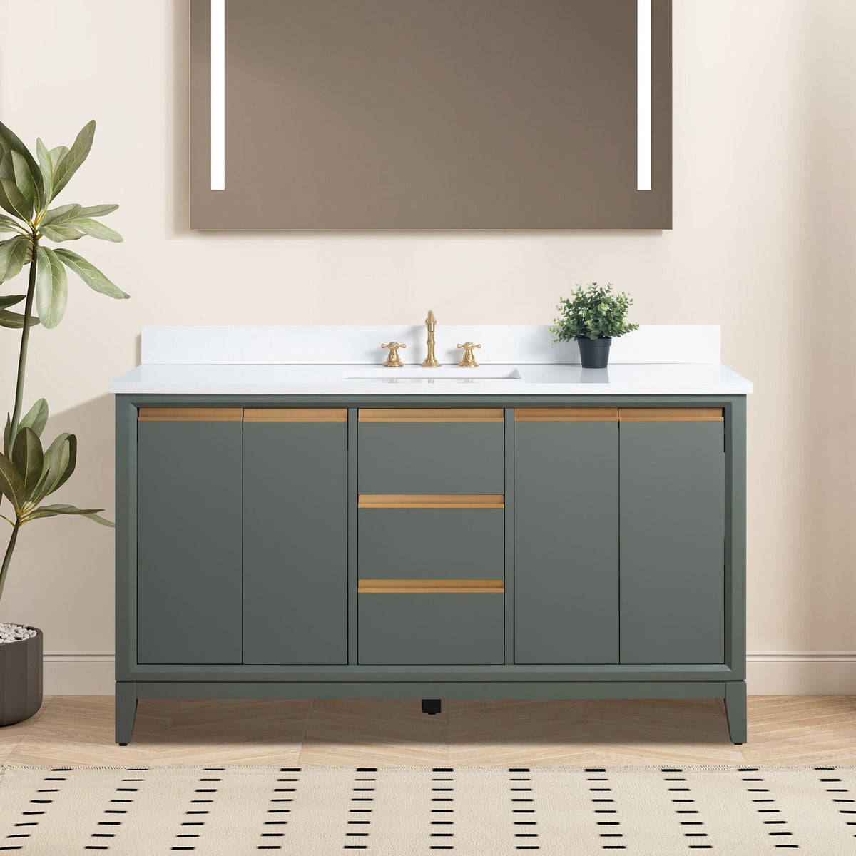Vanity Art 60 in. W x 22 in. D x 34 in. H Single Sink Bathroom Vanity Cabinet in White with Engineered Marble Top in White