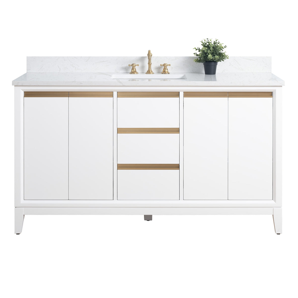 Vanity Art 60 in. W x 22 in. D x 34 in. H Single Sink Bathroom Vanity Cabinet in White with Engineered Marble Top in White