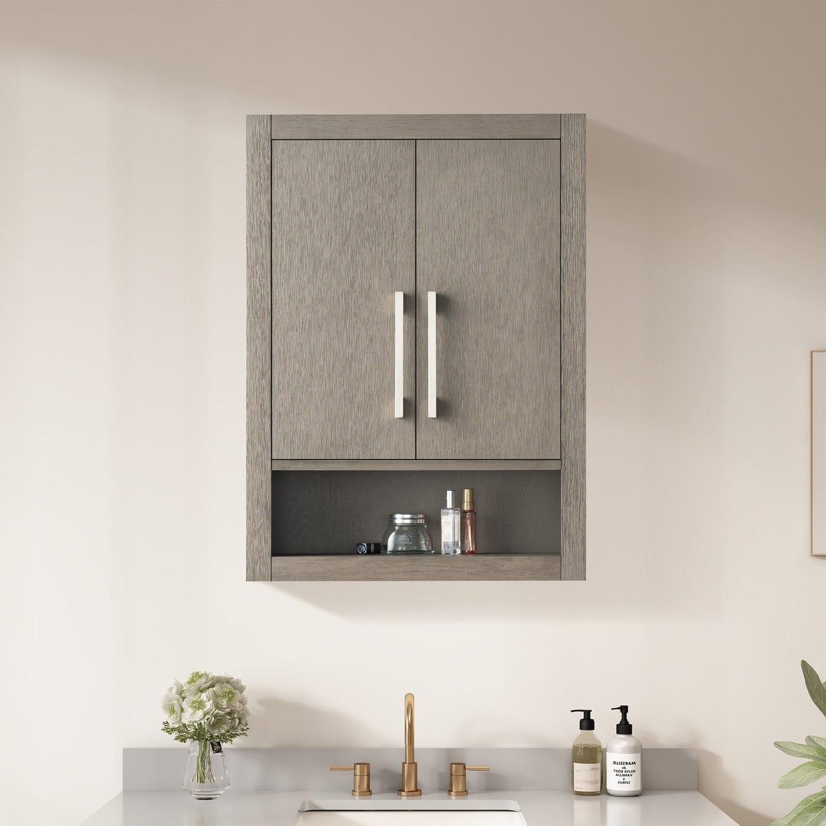 Vanity Art 24 in. W x 8 in. D x 33 in. H Bathroom Storage Wall Cabinet in Driftwood Gray