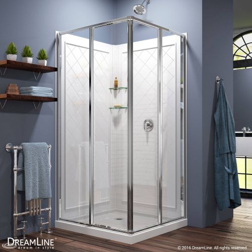 Cornerview 36 x 36 x 76.75 in. Framed Corner Sliding Shower Enclosure in Chrome with Acrylic Base and Back Walls Kit