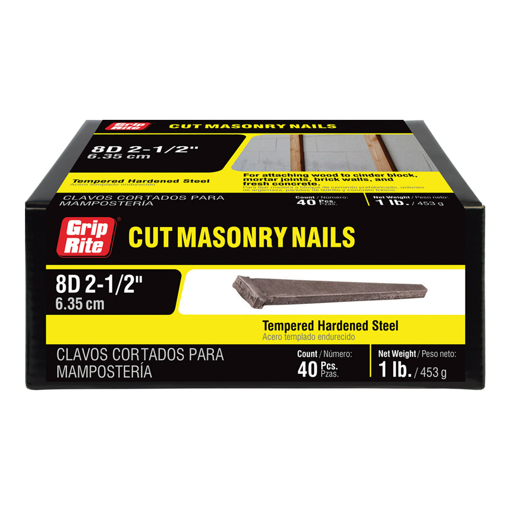 Grip-Rite 6D 2 in. Cut Masonry Nails, Bright Steel T-Head, 1 lb Box