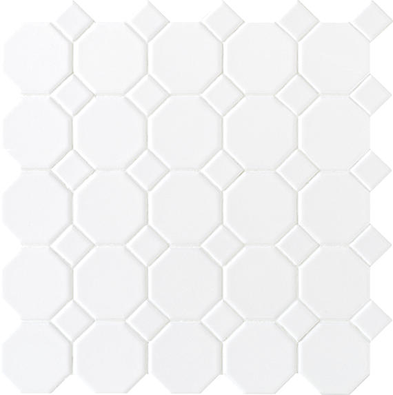 Daltile Prologue Matte White 12 in. x 12 in. x 6 mm Glazed Ceramic Octagon/Dot Mosaic Floor and Wall Tile (1 sq. ft. per piece)