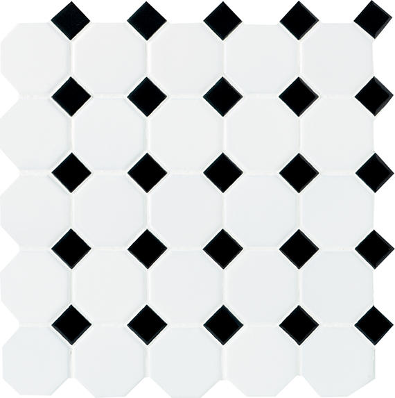 Daltile Prologue Matte White 12 in. x 12 in. x 6 mm Glazed Ceramic Octagon/Dot Mosaic Floor and Wall Tile (1 sq. ft. per piece)