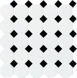 Octagon and Dot Matte White with Gray Dot 12 in. x 12 in. Glazed Ceramic Mosaic Tile (10 sq. ft./case)