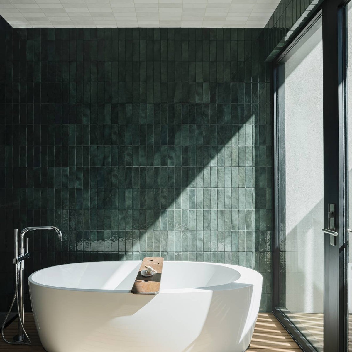 Bedrosians Cloe 2.5" x 8" Glossy Ceramic Wall Tile in Green, 10.64 sq. ft. per Carton