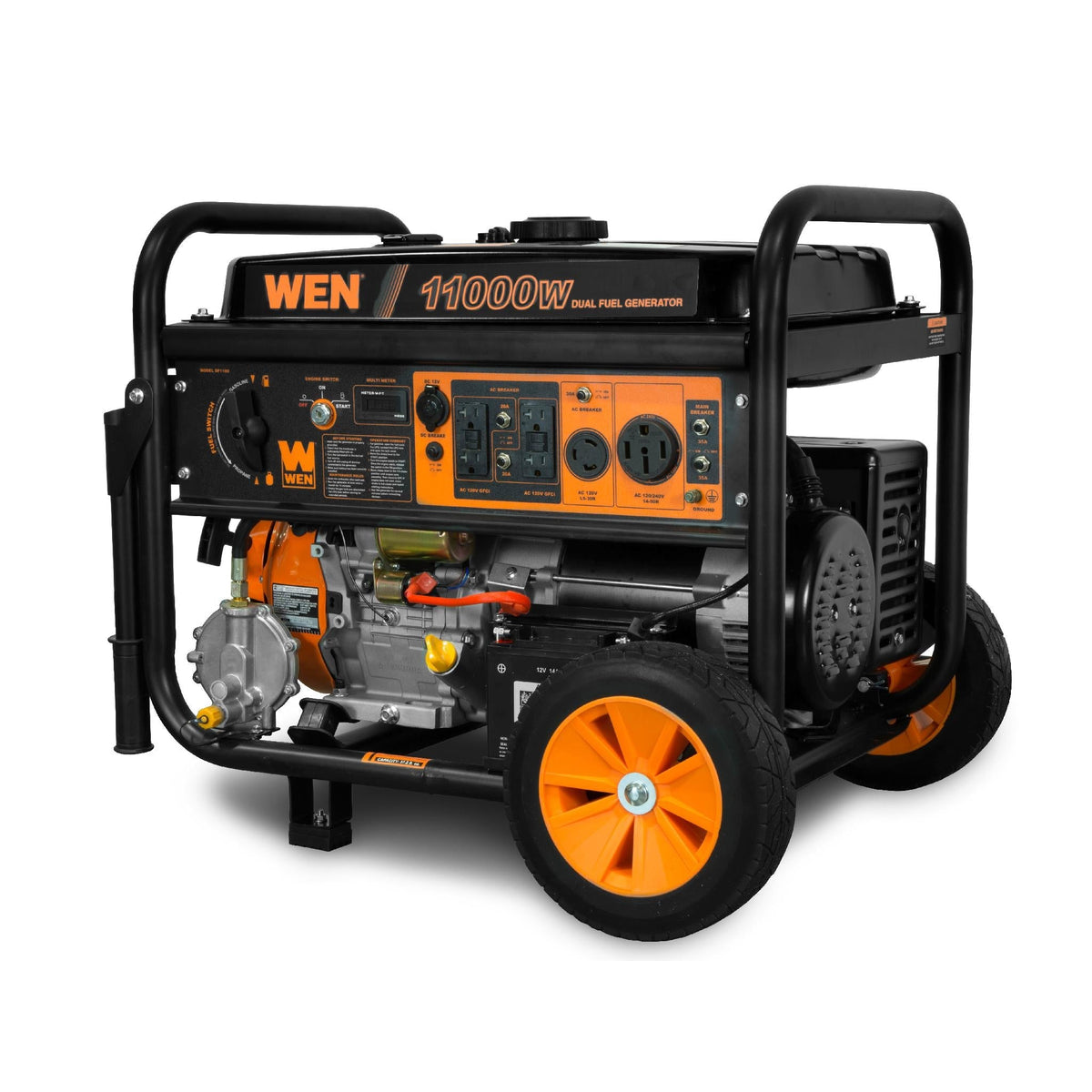 WEN DF1100T 11,000/8,300-Watt 120V/240V Dual Fuel Gasoline & Propane Electric Start Portable Generator with Wheel Kit