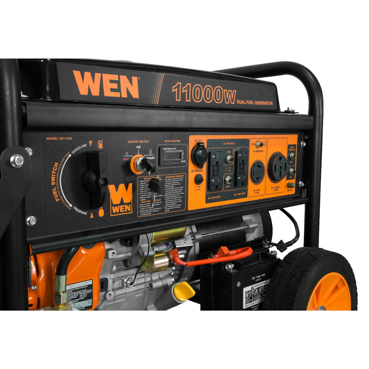 WEN DF1100T 11,000/8,300-Watt 120V/240V Dual Fuel Gasoline & Propane Electric Start Portable Generator with Wheel Kit