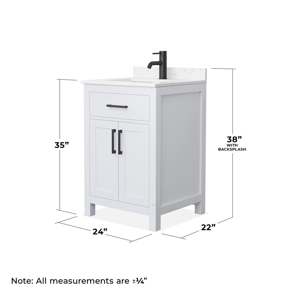 Wyndham Collection Beckett 24" Freestanding White Bath Vanity with Quartz Top