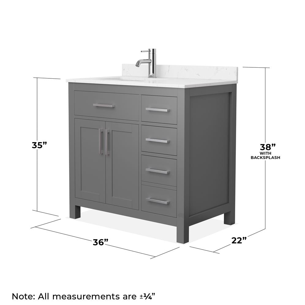 Wyndham Collection Beckett 36" Bathroom Vanity in Dark Gray with Cultured Marble Top
