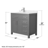 Wyndham Collection Beckett 36" Bathroom Vanity in Dark Gray with Cultured Marble Top