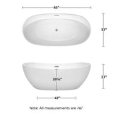 Rebecca 65 in. Acrylic Flatbottom Freestanding Soaking Bathtub in White with Shiny White Trim