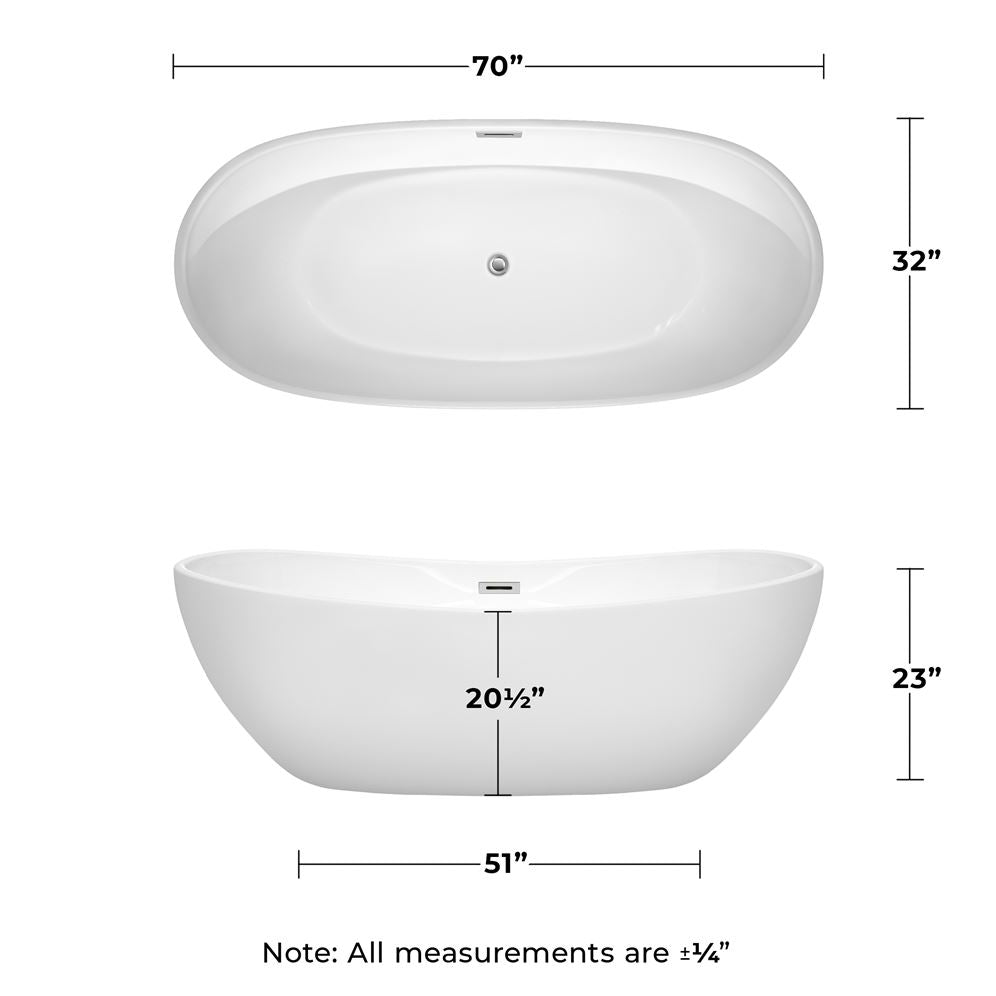 Wyndham Collection Rebecca 70 in. Acrylic Flatbottom Soaking Bathtub in White with Shiny White Trim