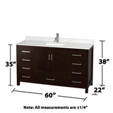 Wyndham Collection Sheffield 60-in Espresso Single Sink Bathroom Vanity with Ivory Natural Marble Top