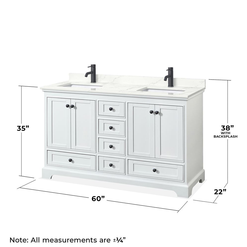 Wyndham Collection Deborah 60-in White Double Sink Bathroom Vanity with White Carrara Natural Marble Top (Mirror Included)