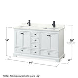 Wyndham Collection Deborah 60-in White Double Sink Bathroom Vanity with White Carrara Natural Marble Top (Mirror Included)