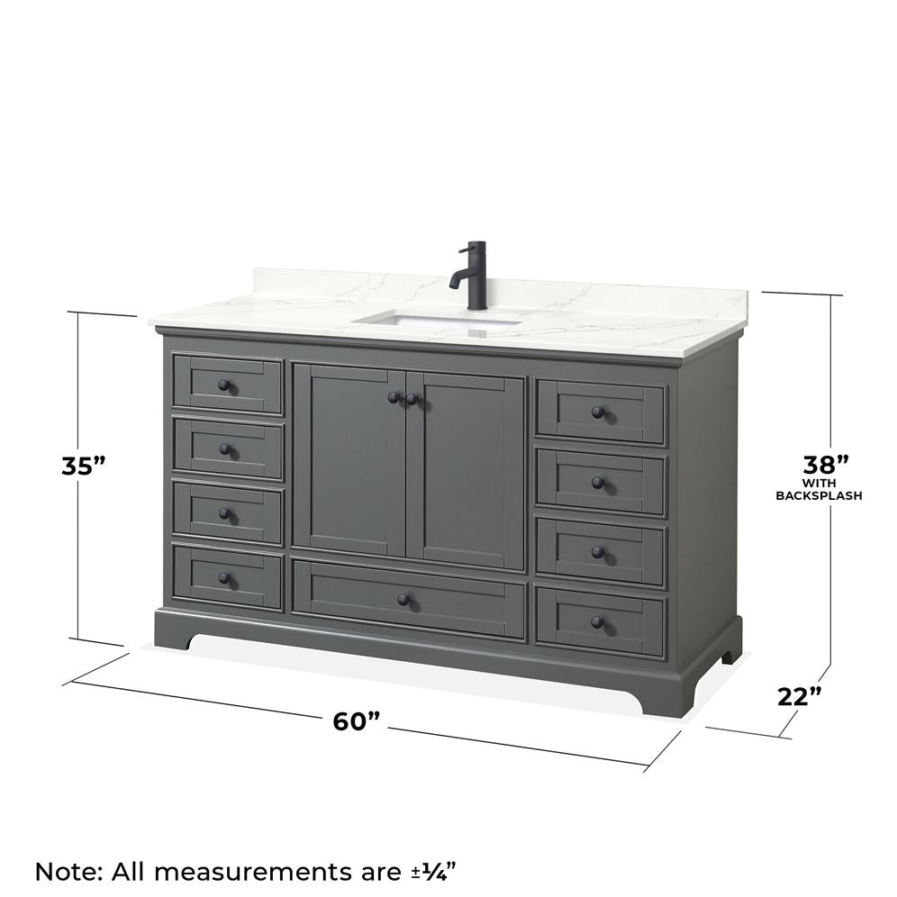 Wyndham Collection Deborah 60-in Dark Gray Single Sink Bathroom Vanity with White Carrara Marble Top