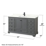 Wyndham Collection Deborah 60-in Dark Gray Single Sink Bathroom Vanity with White Carrara Natural Marble Top