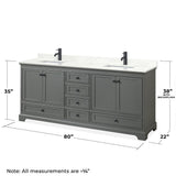 Wyndham Collection Deborah 80-in Dark Gray Double Sink Bathroom Vanity with White Carrara Natural Marble Top