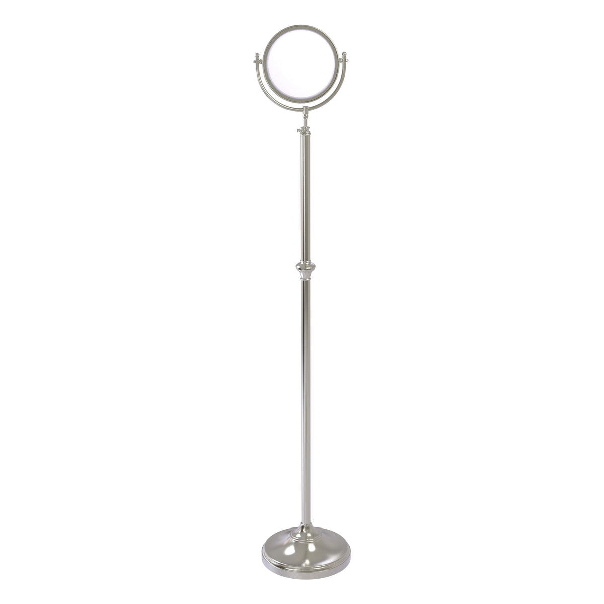 Allied Brass 10.5-in x 56–68-in Satin Chrome Double-Sided Magnifying Freestanding Vanity Mirror, 8-in Diameter