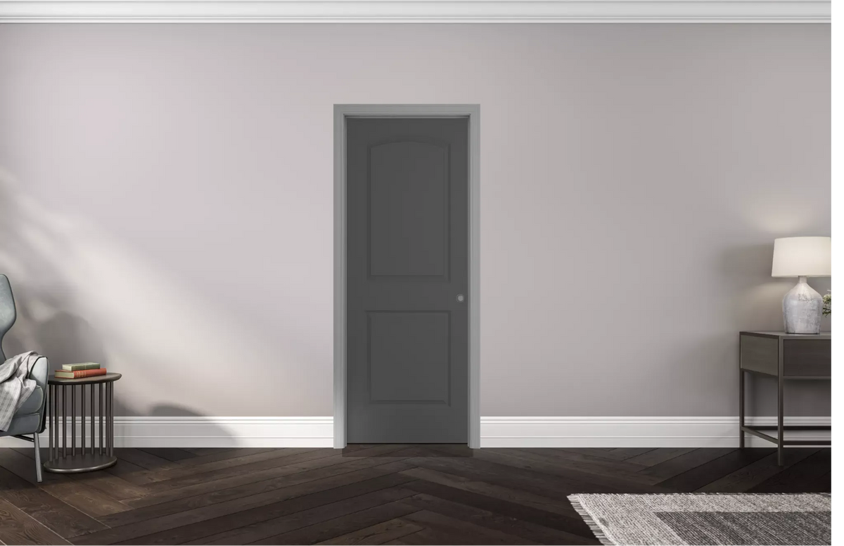 Masonite Roman 36-in x 80-in 2-Panel Round Top Hollow Core Primed Molded Composite Right Hand Inswing/Outswing Single Prehung Interior Door