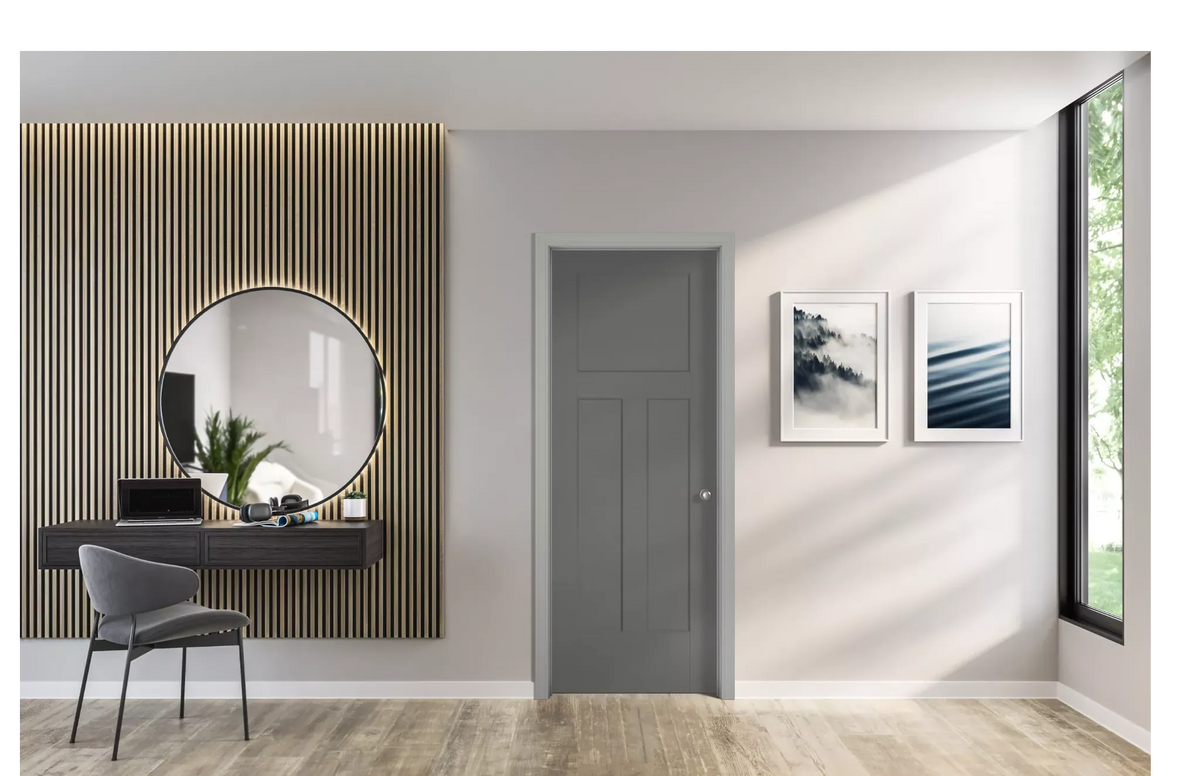 Masonite Winslow 32-in x 80-in (Primed) 3-Panel Craftsman Solid Core Molded Composite Pre-Hung Door