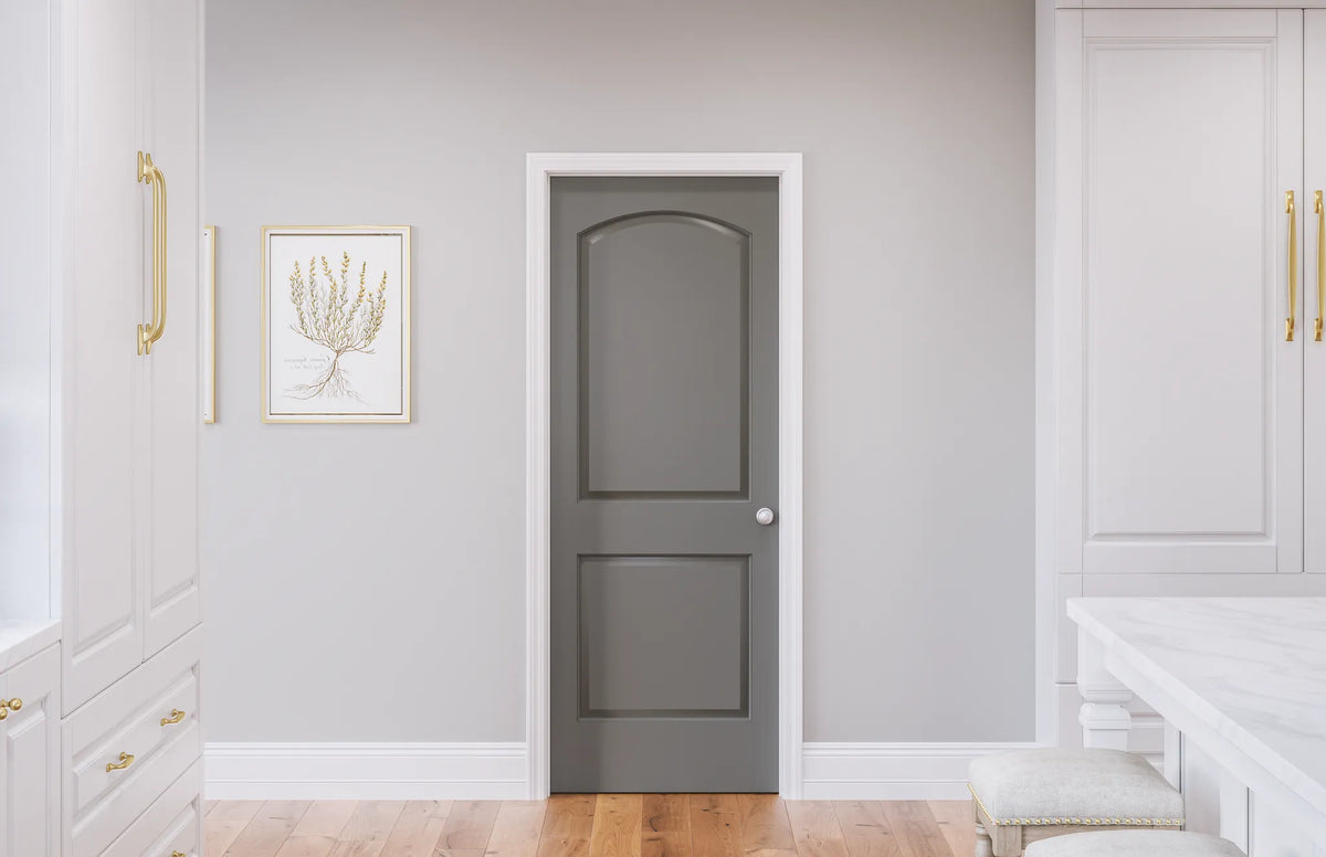Masonite Roman 36-in x 80-in 2-Panel Round Top Hollow Core Primed Molded Composite Right Hand Inswing/Outswing Single Prehung Interior Door