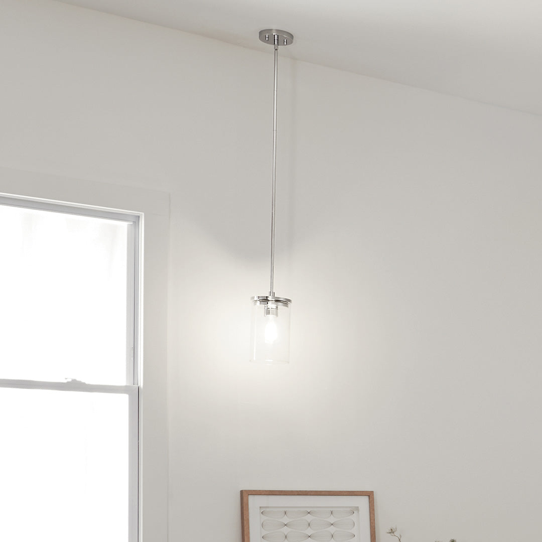 Kichler Crosby Chrome Clear Glass Cylinder Mini Pendant Light, 10.75-in H x 6-in Dia