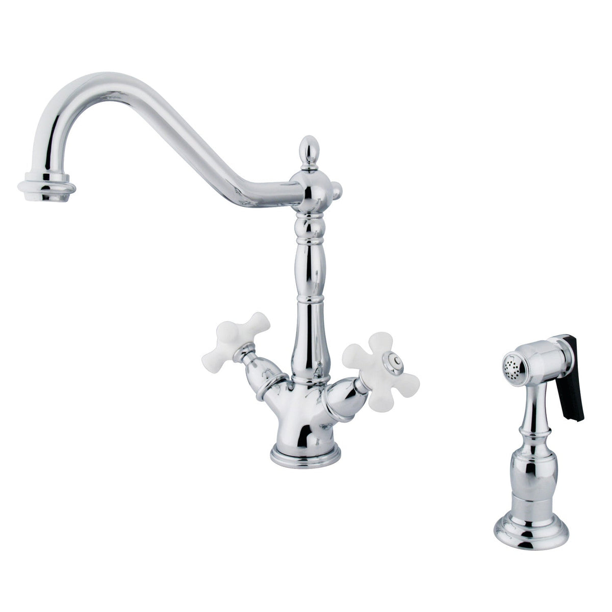 Elements of Design Magellan Chrome 2-Handle Deck-Mount Low-Arc Kitchen Faucet, Deck Plate Included