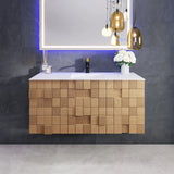 Eviva Mosaic 49"W x 20"D Natural Oak Wall Mount Bathroom Vanity with White Solid Surface Countertop and Integrated Sink