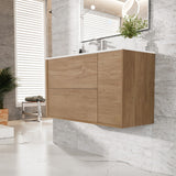 Eviva Prancer 36"W x 20"D Natural Oak Wall Mount Bathroom Vanity with White Solid Surface Countertop and Integrated Sink