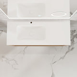 Eviva Prancer 36"W x 20"D Natural Oak Wall Mount Bathroom Vanity with White Solid Surface Countertop and Integrated Sink