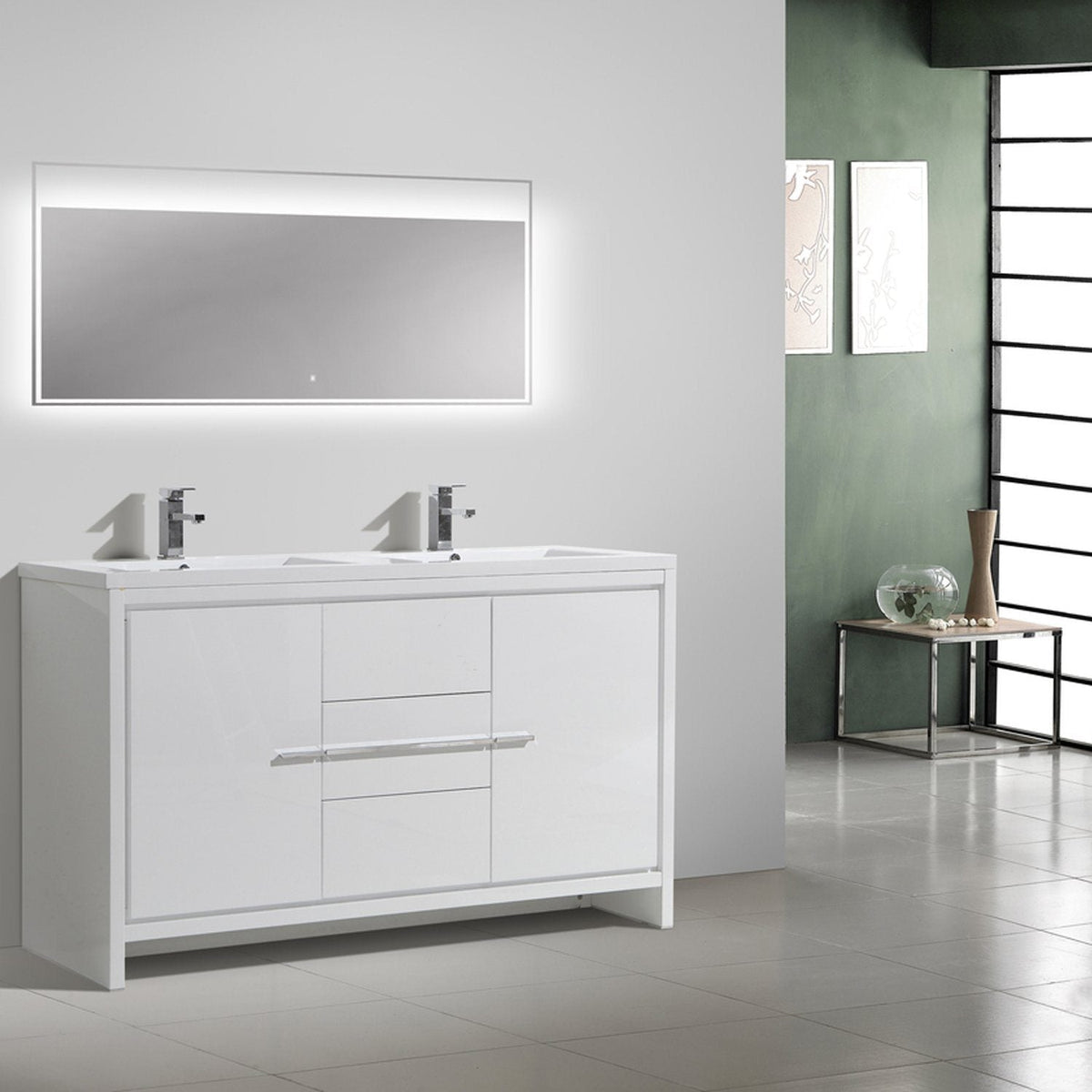 Eviva Grace 60 in. W x 20 in. D x 36 in. H Double Bathroom Vanity in White with White Acrylic Top with White Sinks